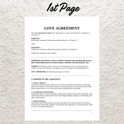 Love Agreement Template Editable Couples Commitment Plan Contract Printable Relationship Contract Relationship Blueprint Harmony and Growth