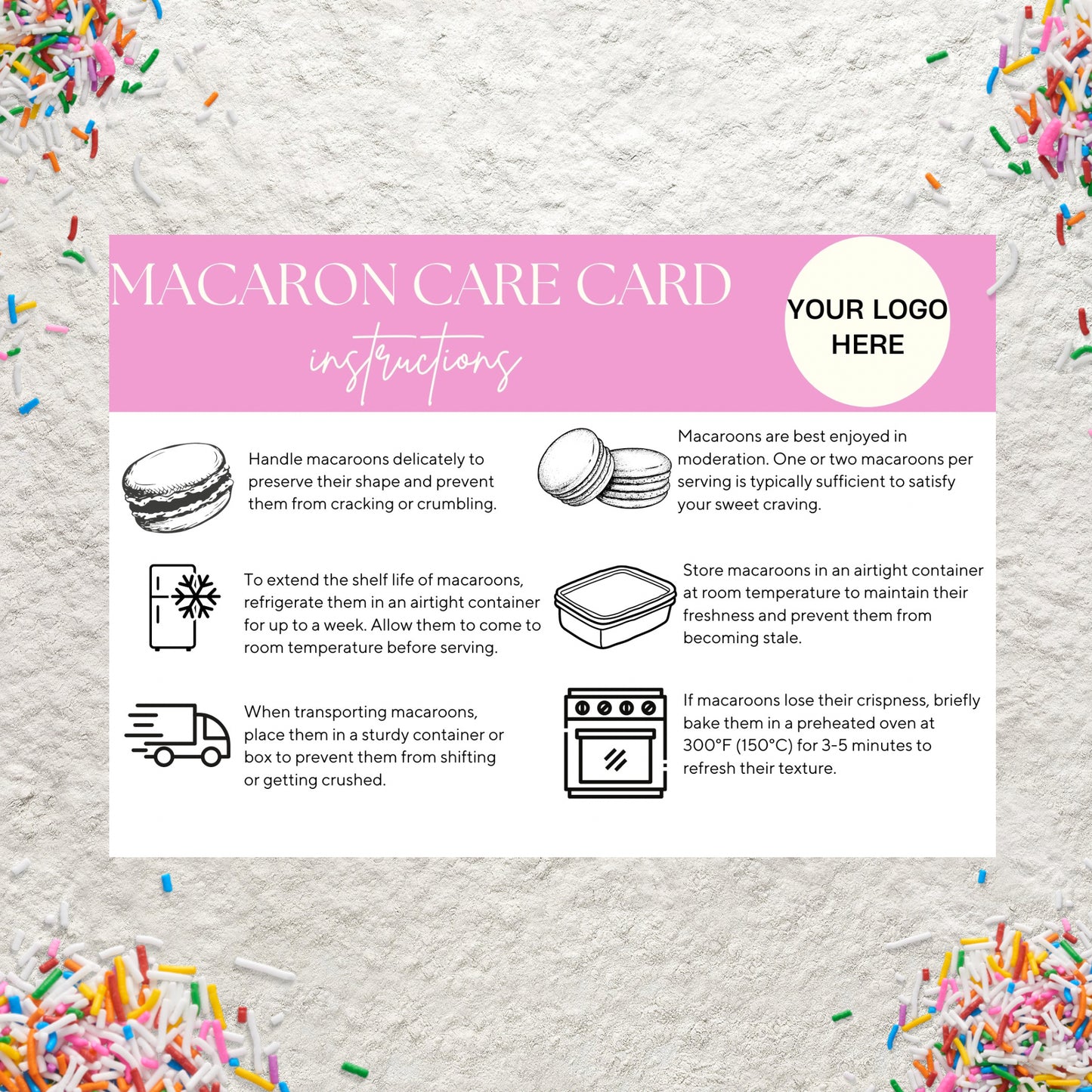 Macaron Care Card Canva Template Editable Bakery Macaron Care Card Guide Instructions Printable Wedding Macarons Card Instant Download