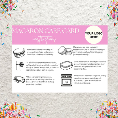 Macaron Care Card Canva Template Editable Bakery Macaron Care Card Guide Instructions Printable Wedding Macarons Card Instant Download