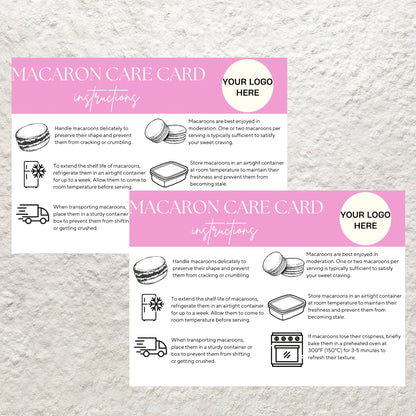 Macaron Care Card Canva Template Editable Bakery Macaron Care Card Guide Instructions Printable Wedding Macarons Card Instant Download