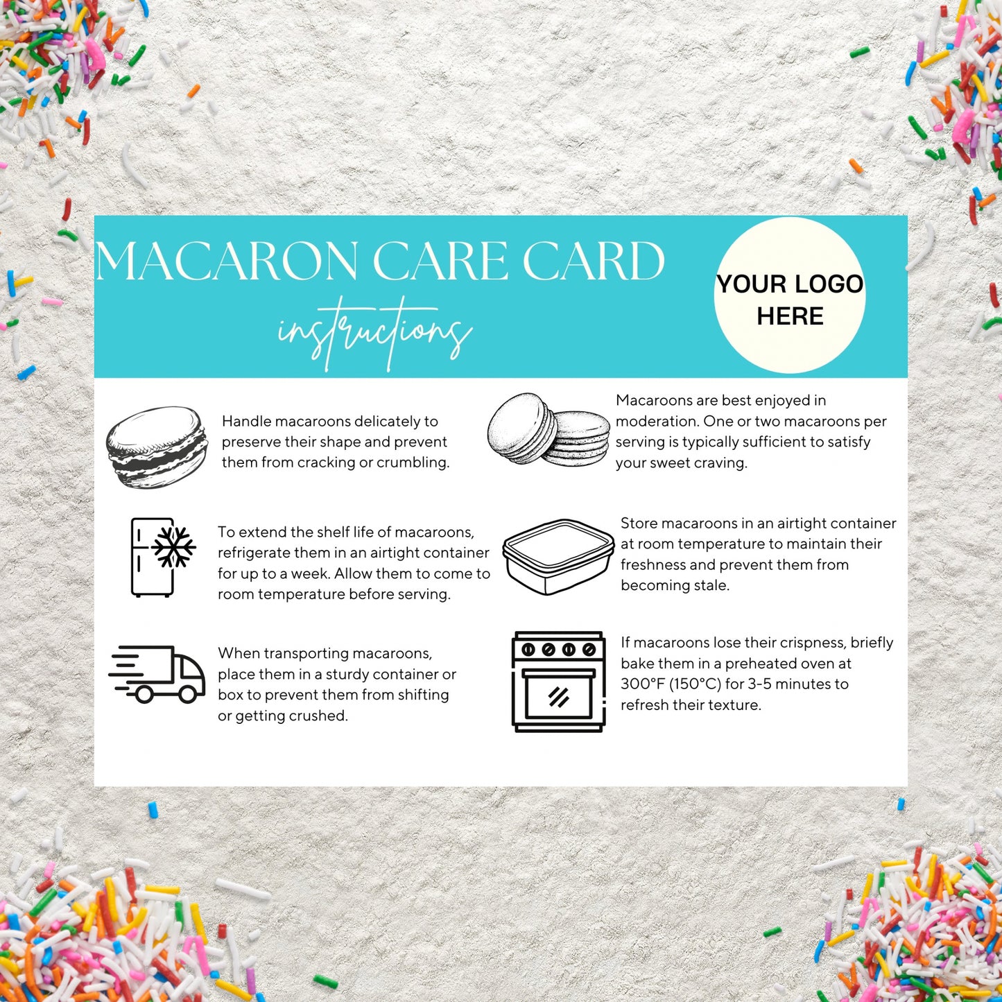 Macaron Care Card Canva Template Editable Bakery Macaron Care Card Guide Instructions Printable Wedding Macarons Card Instant Download