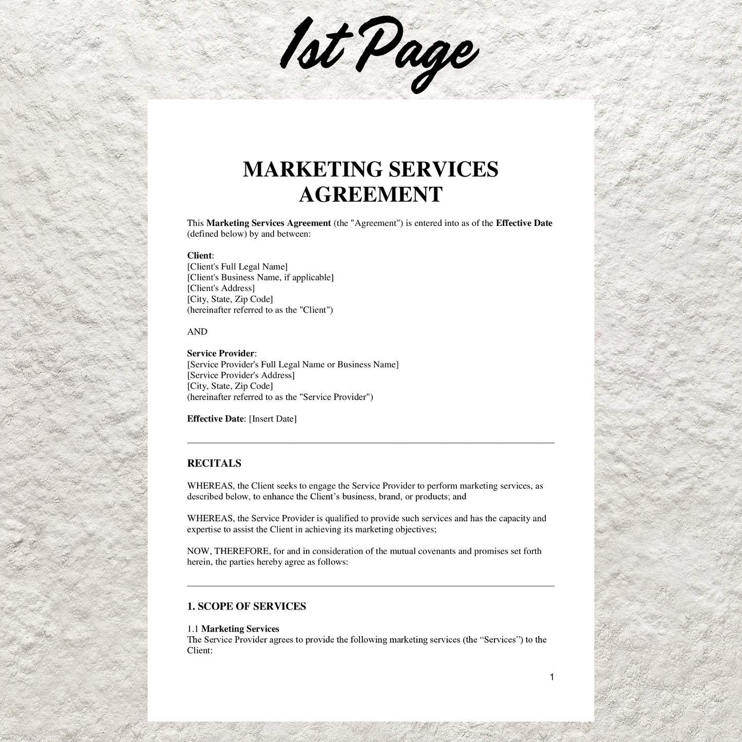 Marketing Contract Temple Editable Marketing Service Agreement Form Printable Social Media Marketing Contract Marketing Business Form