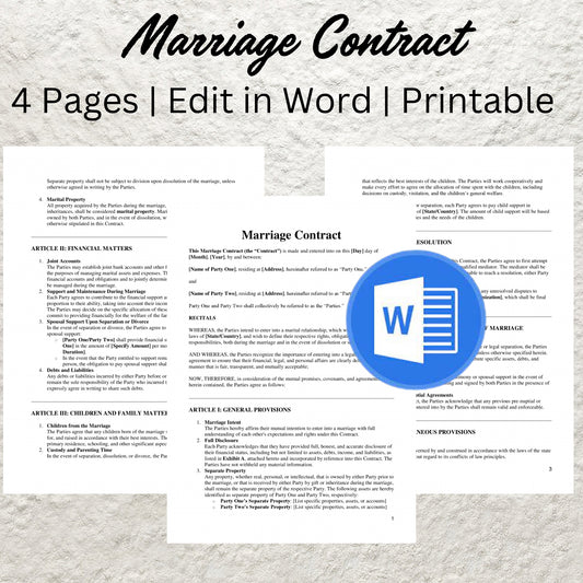 Marriage Contract Template Editable Marriage Agreement Printable Relationship Contract for Couples Wedding Contract Agreement Couple Form