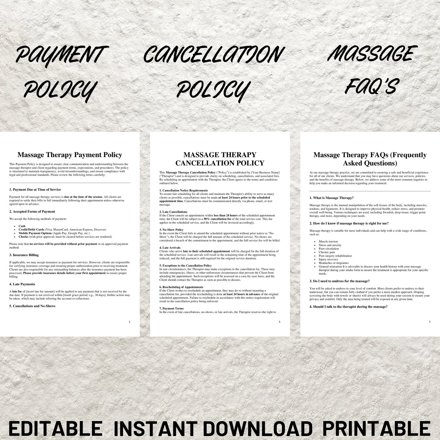 Massage Therapy Forms Bundle Editable Massage Intake Form Printable Massage Consent Form Massage Consultation Esthetician Spa Forms