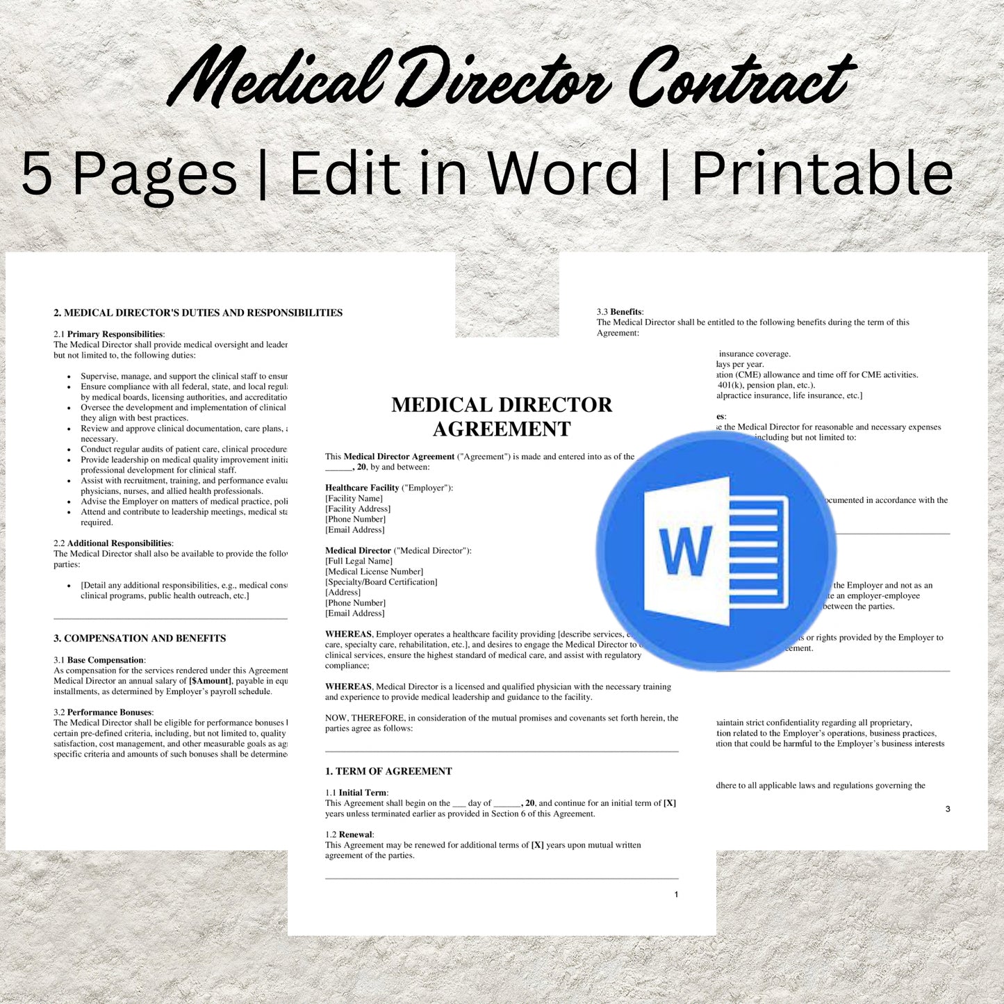 Medical Director Contract Template Editable Medical Spa Medical Director Agreement Printable Medical Director Contract Med Spa Business Form