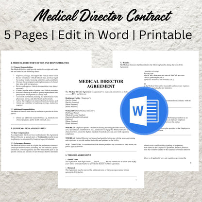 Medical Director Contract Template Editable Medical Spa Medical Director Agreement Printable Medical Director Contract Med Spa Business Form