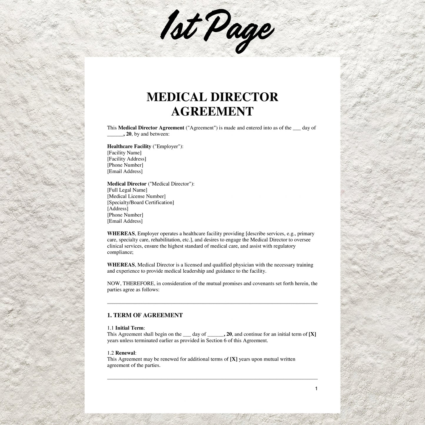 Medical Director Contract Template Editable Medical Spa Medical Director Agreement Printable Medical Director Contract Med Spa Business Form