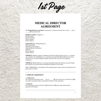 Medical Director Contract Template Editable Medical Spa Medical Director Agreement Printable Medical Director Contract Med Spa Business Form