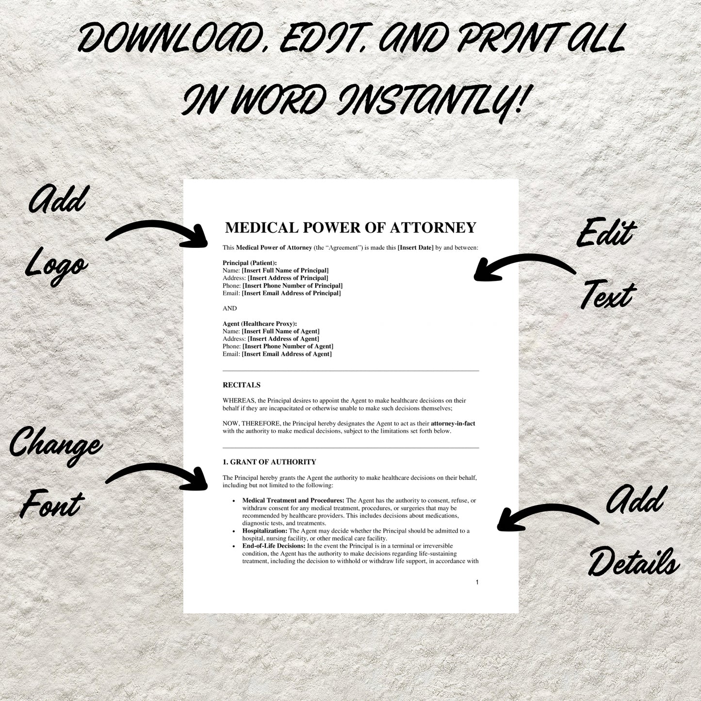 Medical Power of Attorney Form Template Editable Health Care Power of Attorney Form Printable Medical Power of Attorney Attorney Forms