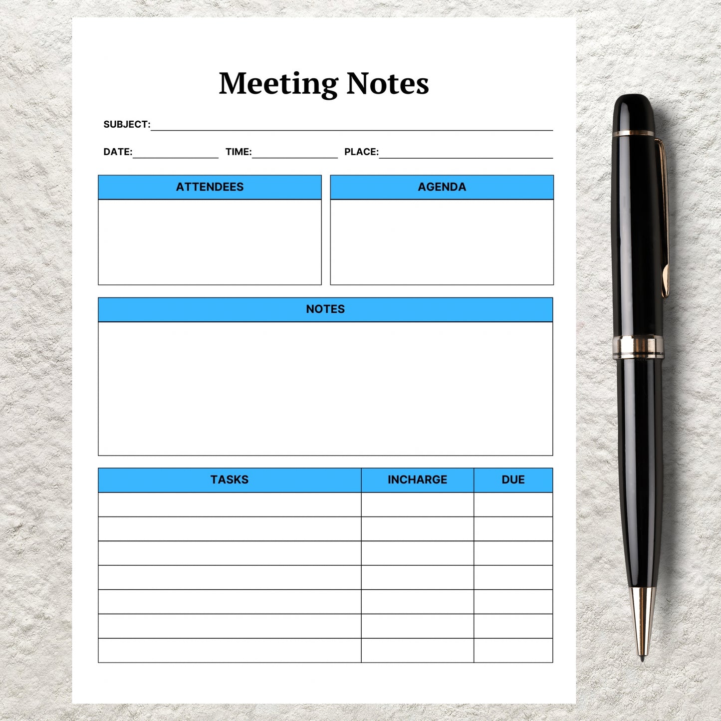 Meeting Notes Template Printable Meeting Minutes Business Project Record Business Gathering Agenda Meeting Notes Business Note Taking