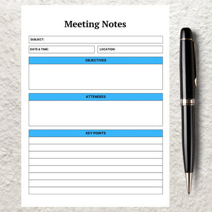 Meeting Notes Template Printable Meeting Minutes Business Project Record Business Gathering Agenda Meeting Notes Business Note Taking