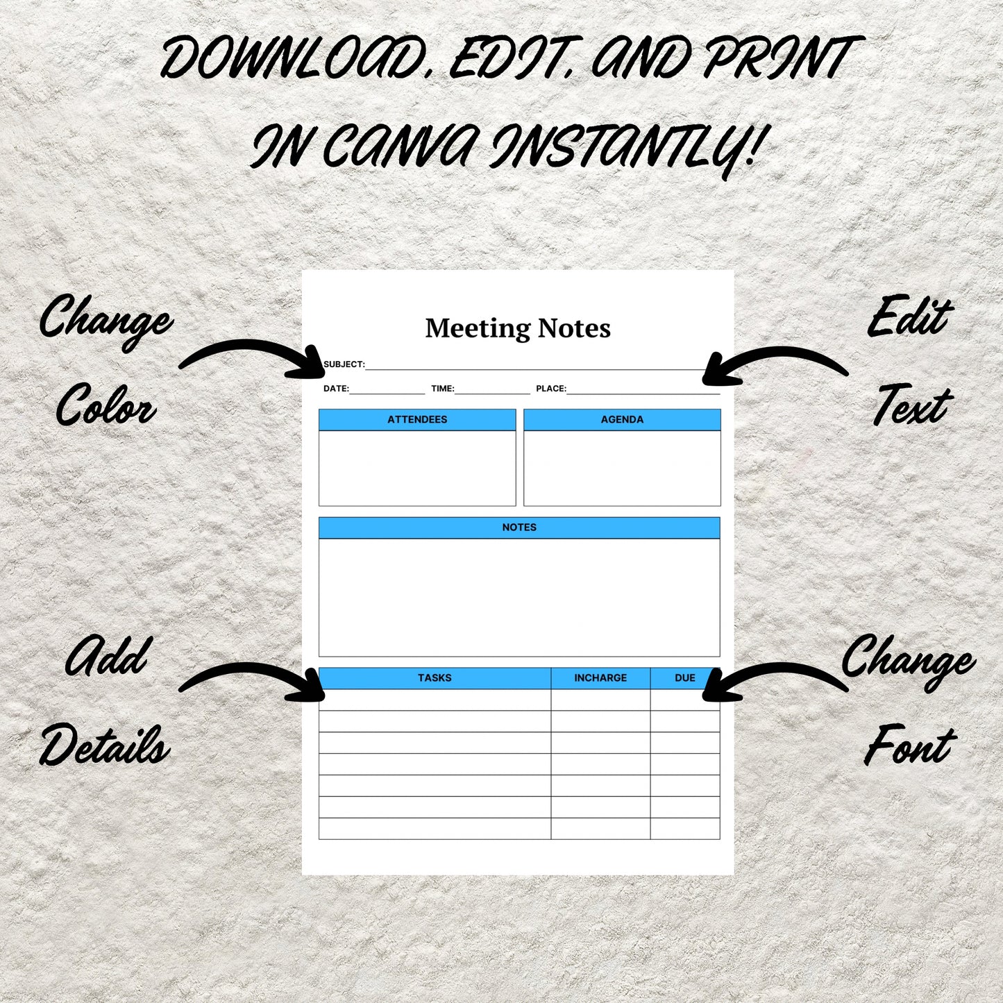 Meeting Notes Template Printable Meeting Minutes Business Project Record Business Gathering Agenda Meeting Notes Business Note Taking