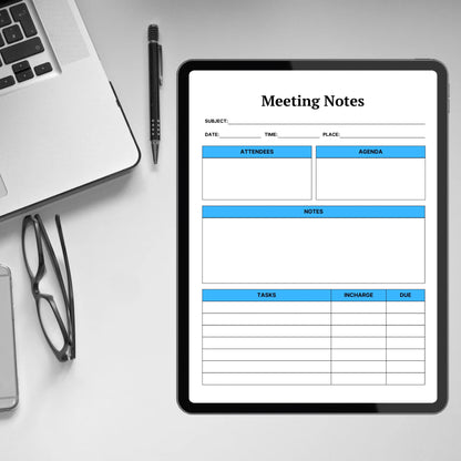 Meeting Notes Template Printable Meeting Minutes Business Project Record Business Gathering Agenda Meeting Notes Business Note Taking