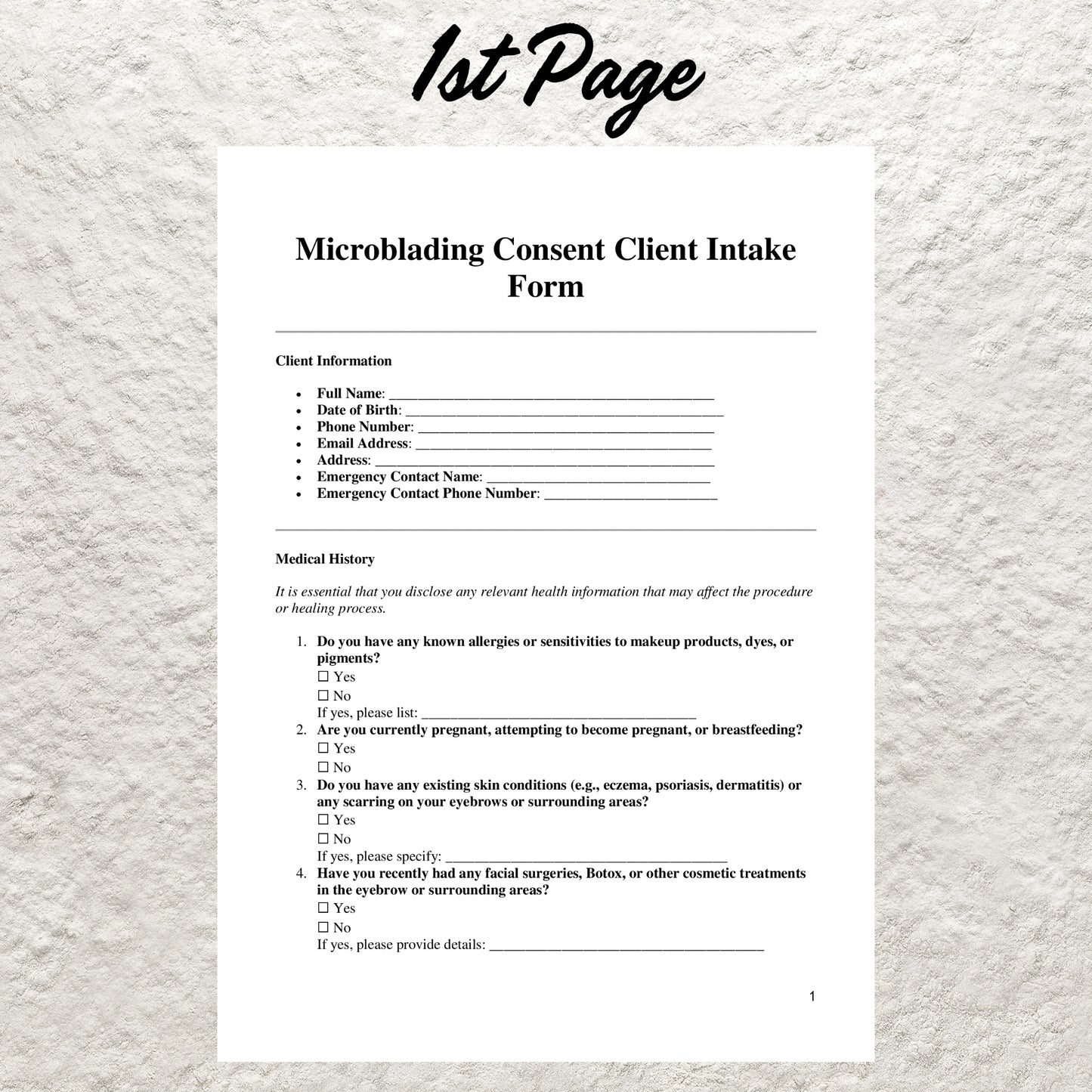 Microblading Consent Form Template Editable Professional Microblading Form Printable Microblading Consultation Form Beauty Salon Forms