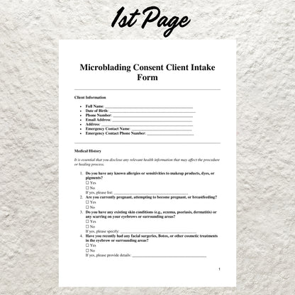 Microblading Consent Form Template Editable Professional Microblading Form Printable Microblading Consultation Form Beauty Salon Forms