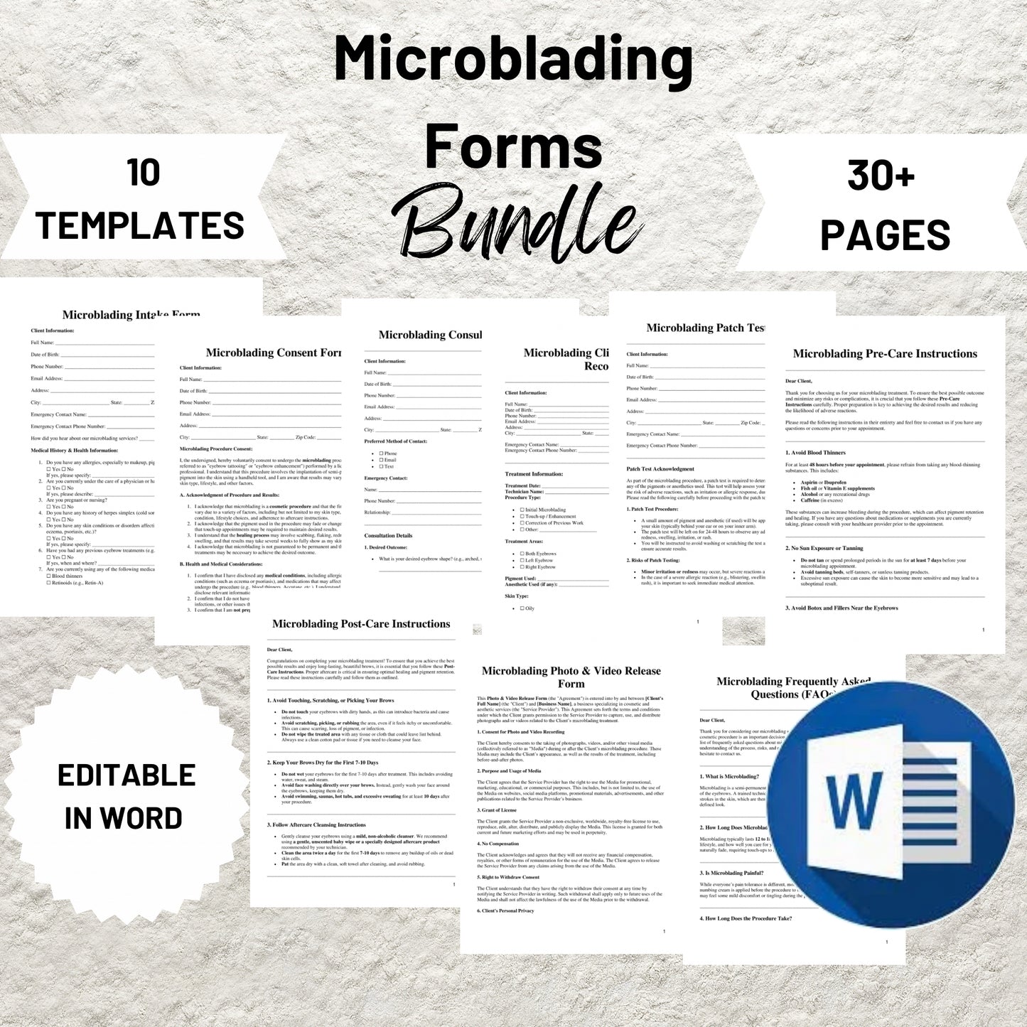 Microblading Forms Bundle Editable Microblading Consent Form Printable Microblading Consultation Form Esthetician Beauty Salon Forms