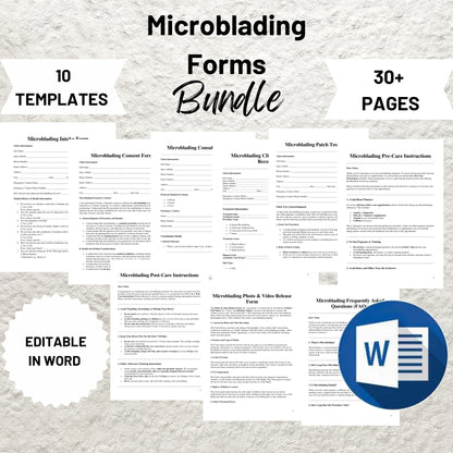 Microblading Forms Bundle Editable Microblading Consent Form Printable Microblading Consultation Form Esthetician Beauty Salon Forms