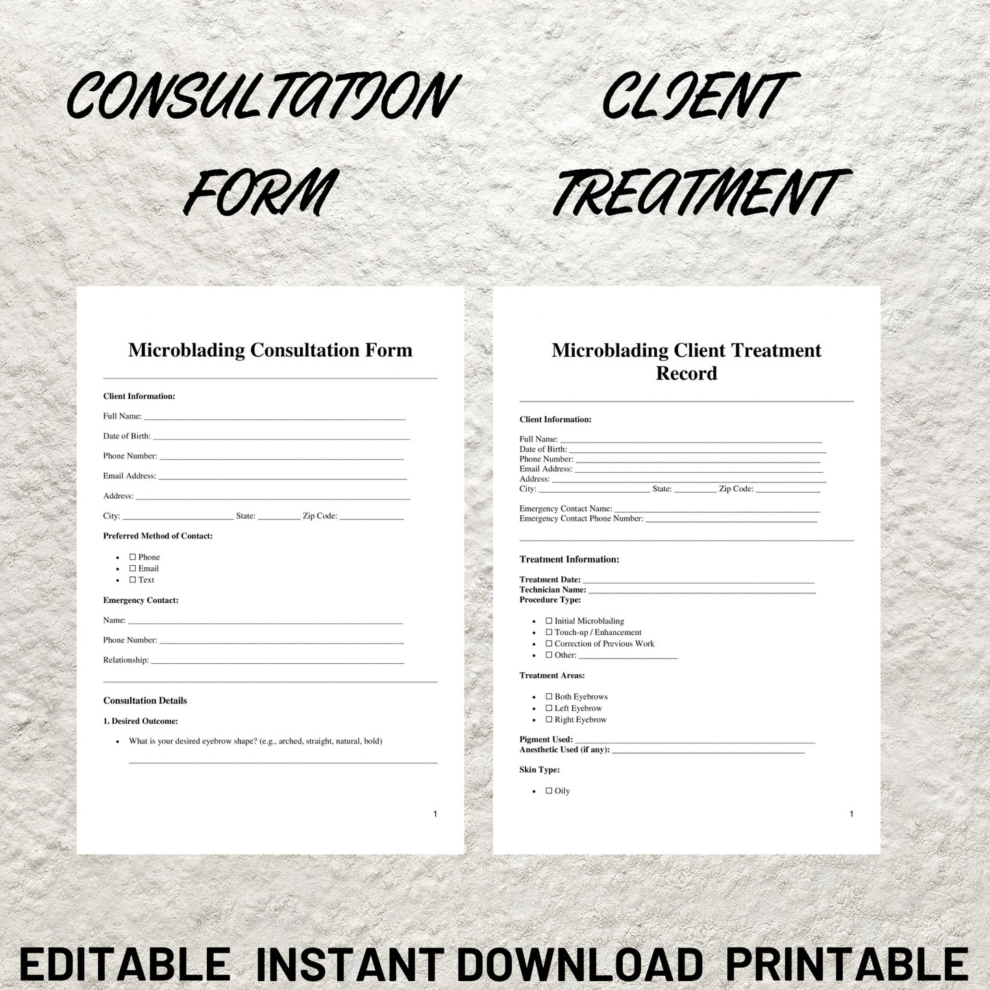 Microblading Forms Bundle Editable Microblading Consent Form Printable Microblading Consultation Form Esthetician Beauty Salon Forms