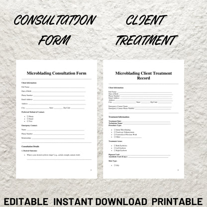 Microblading Forms Bundle Editable Microblading Consent Form Printable Microblading Consultation Form Esthetician Beauty Salon Forms