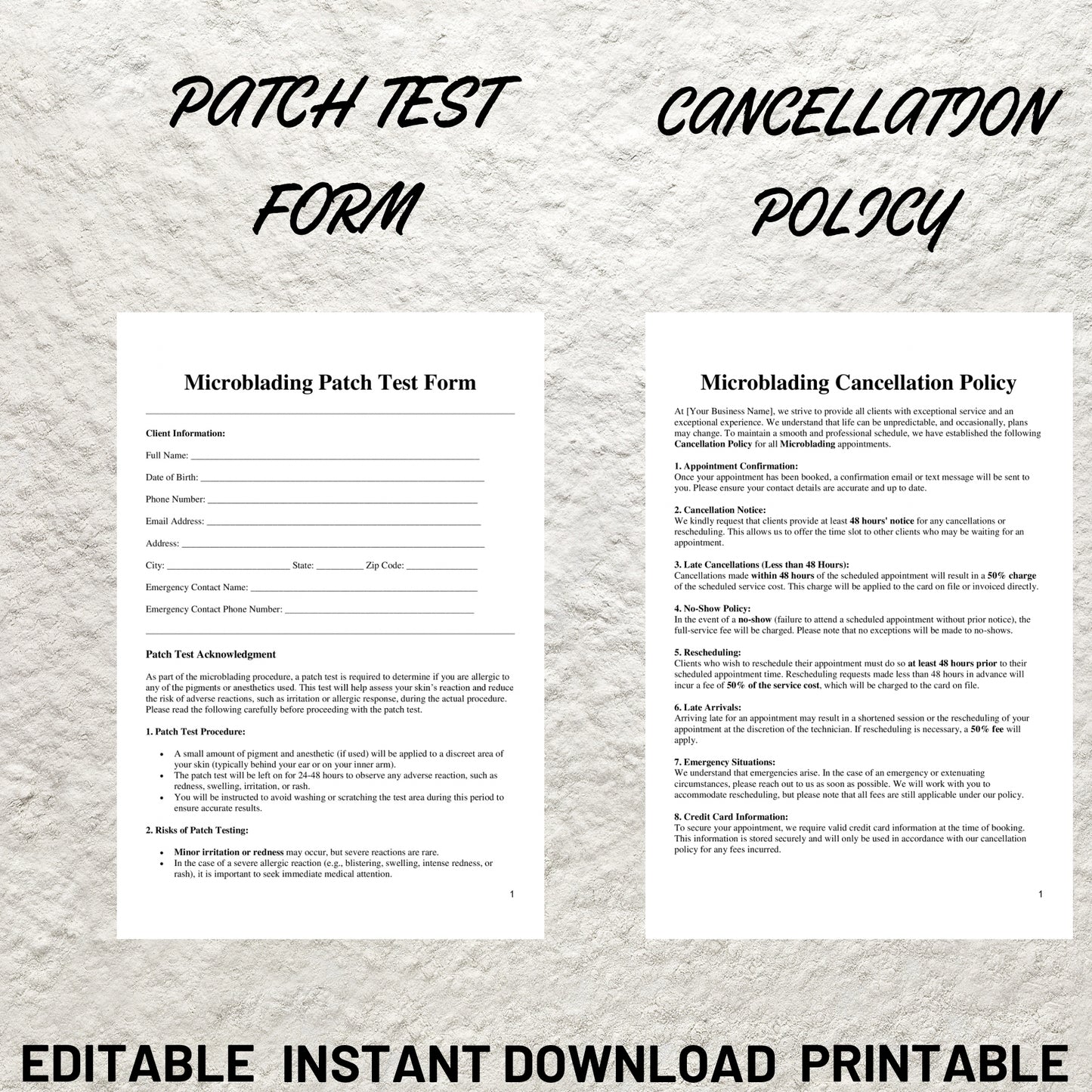 Microblading Forms Bundle Editable Microblading Consent Form Printable Microblading Consultation Form Esthetician Beauty Salon Forms