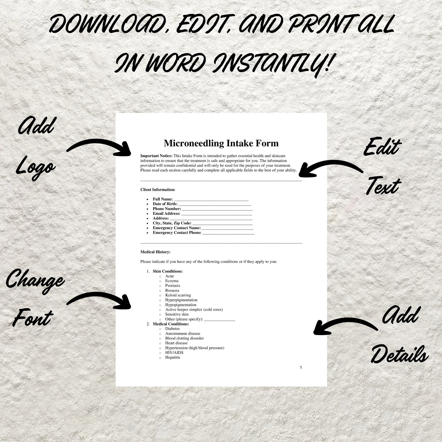 Microneedling Forms Bundle Editable Microneedling Consent Form Microneedling Client Intake Form Microneedling Consultation Esthetician Forms