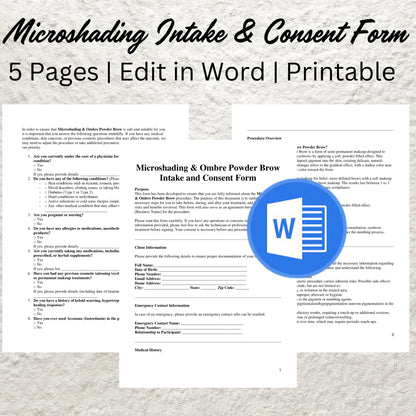 Microshading Consent Form Template Editable Ombre Powder Brow Consent Form Printable Microshading Intake Consultation Form Esthetician Form