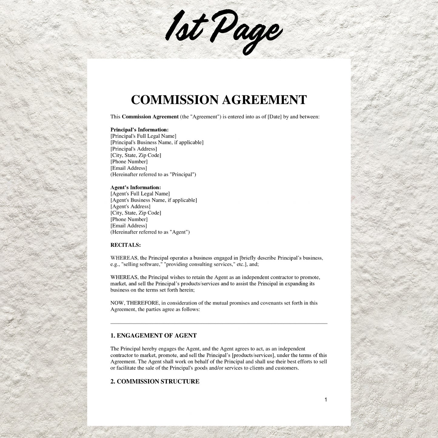 Commission Agreement Template Editable Commission Sales Agreement Printable Sales Employee Agreement Employee Contract Bonus Contract Form