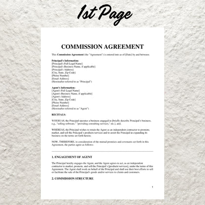 Commission Agreement Template Editable Commission Sales Agreement Printable Sales Employee Agreement Employee Contract Bonus Contract Form