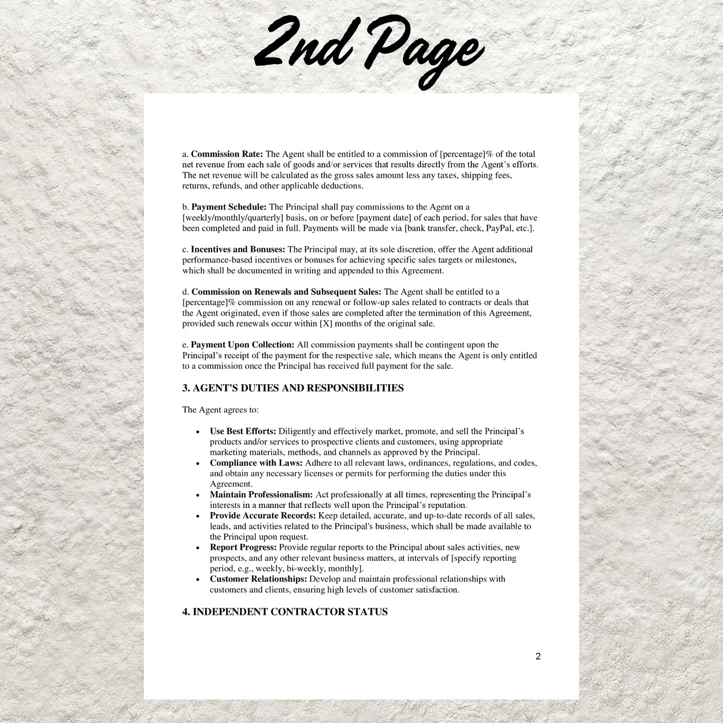 Commission Agreement Template Editable Commission Sales Agreement Printable Sales Employee Agreement Employee Contract Bonus Contract Form