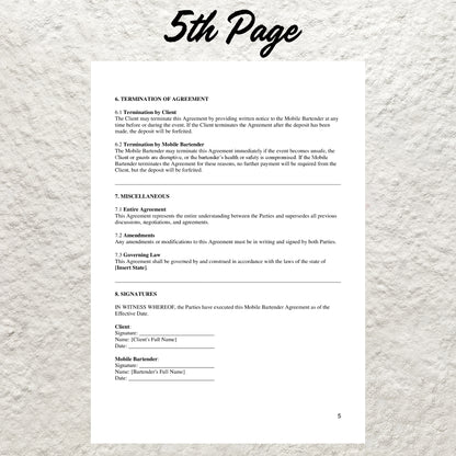 Mobile Bar Contract Template Editable Mobile Bar Service Agreement Printable Bartending Contract Event Bartending Service Contract Form