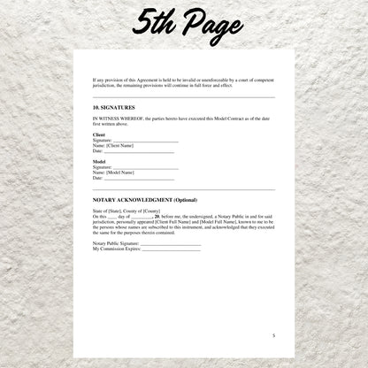 Model Contract Template Editable Model Service Agreement Form Printable Model Release Form Professional Modeling Business Service Form