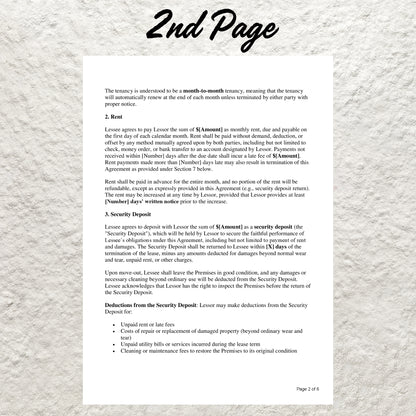 Month-to-Month Rental Agreement Template Editable Month-to-Month Rental Lease Agreement Printable Simple Lease Contract Landlord Forms