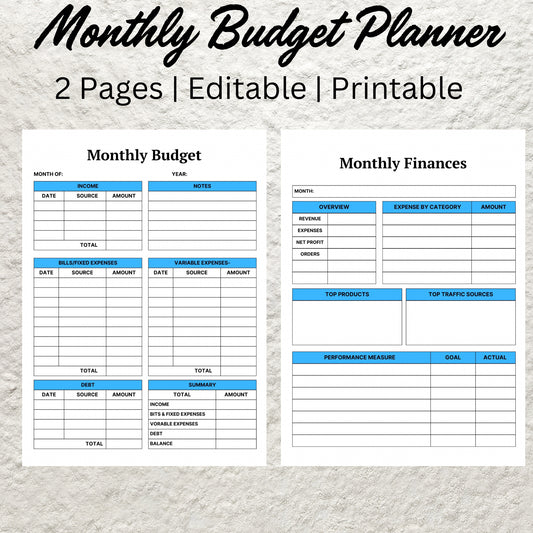 Monthly Budget Planner Template Printable Budget Tracker Finance Overview Financial Journal Editable Monthly Budget Sheet Expense Income