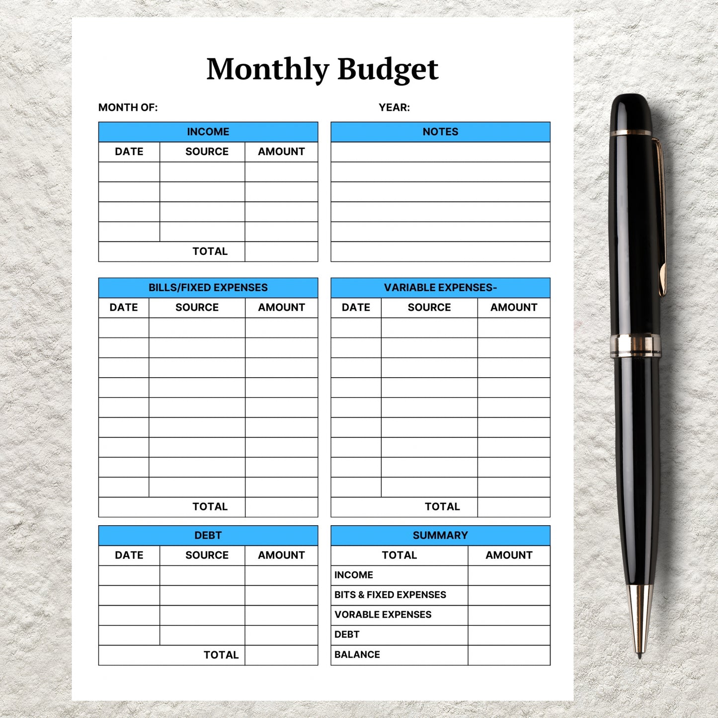 Monthly Budget Planner Template Printable Budget Tracker Finance Overview Financial Journal Editable Monthly Budget Sheet Expense Income