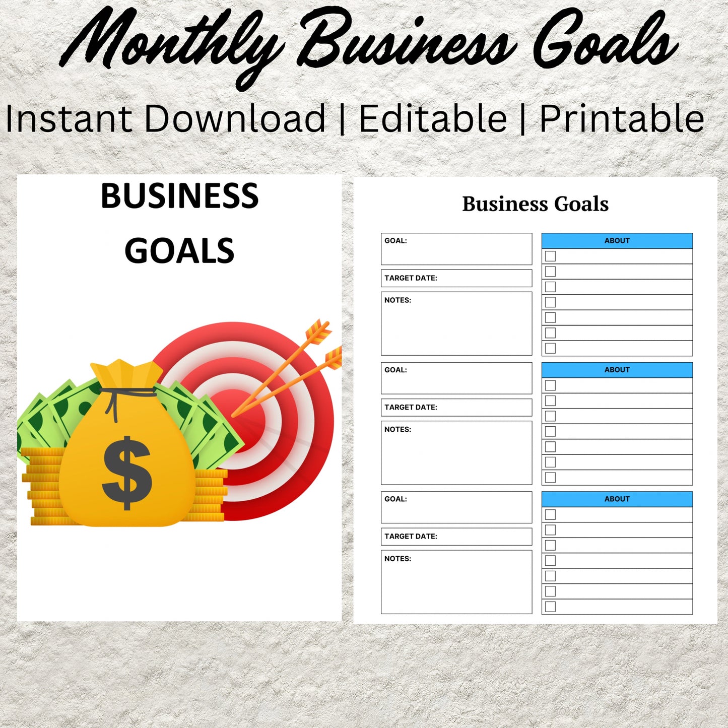 Monthly Business Goals Template Printable Business Goals Planner Direct Sales Goals Goal Worksheet Home Online Small Business Goal Planning