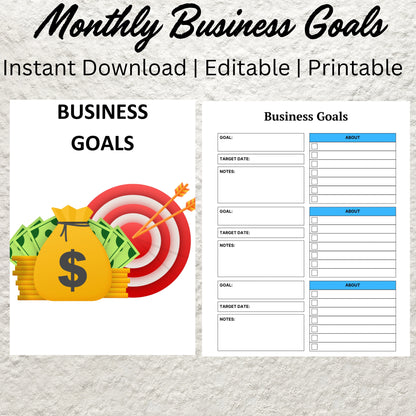 Monthly Business Goals Template Printable Business Goals Planner Direct Sales Goals Goal Worksheet Home Online Small Business Goal Planning