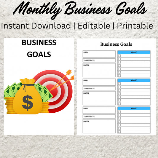 Monthly Business Goals Template Printable Business Goals Planner Direct Sales Goals Goal Worksheet Home Online Small Business Goal Planning