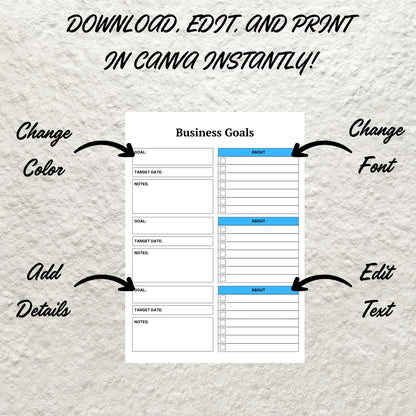 Monthly Business Goals Template Printable Business Goals Planner Direct Sales Goals Goal Worksheet Home Online Small Business Goal Planning