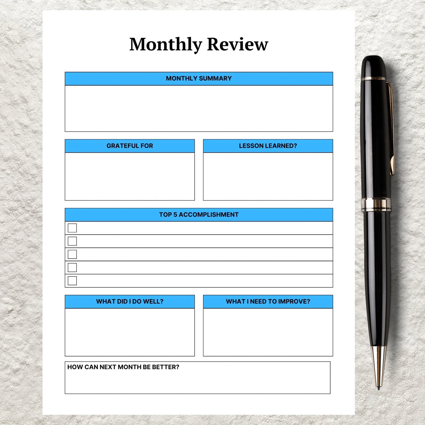 Monthly Review Template Printable Monthly Reflection Journal Editable Monthly Evolution Monthly Summary Monthly Check In Gratitude Planner