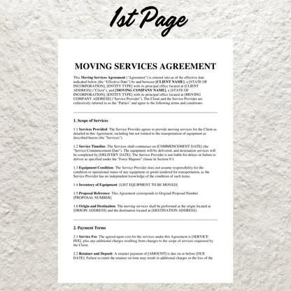 Moving Contract Template Editable Professional Moving Services Agreement Printable Moving Company Agreement Contract Moving Business Forms