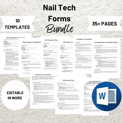 Nail Technician Forms Bundle Editable Nail Tech Consent Form Printable Nail Tech Intake Form Nail Consultation Form Nail Salon Business Form