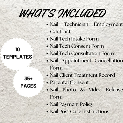 Nail Technician Forms Bundle Editable Nail Tech Consent Form Printable Nail Tech Intake Form Nail Consultation Form Nail Salon Business Form