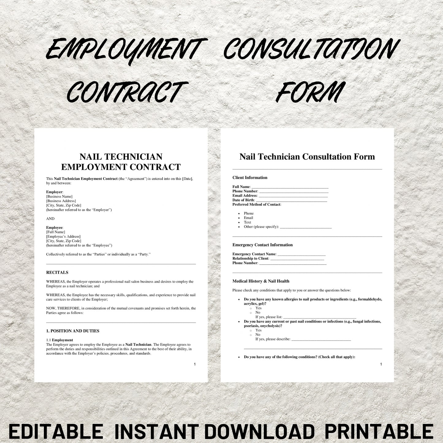 Nail Technician Forms Bundle Editable Nail Tech Consent Form Printable Nail Tech Intake Form Nail Consultation Form Nail Salon Business Form