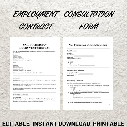 Nail Technician Forms Bundle Editable Nail Tech Consent Form Printable Nail Tech Intake Form Nail Consultation Form Nail Salon Business Form