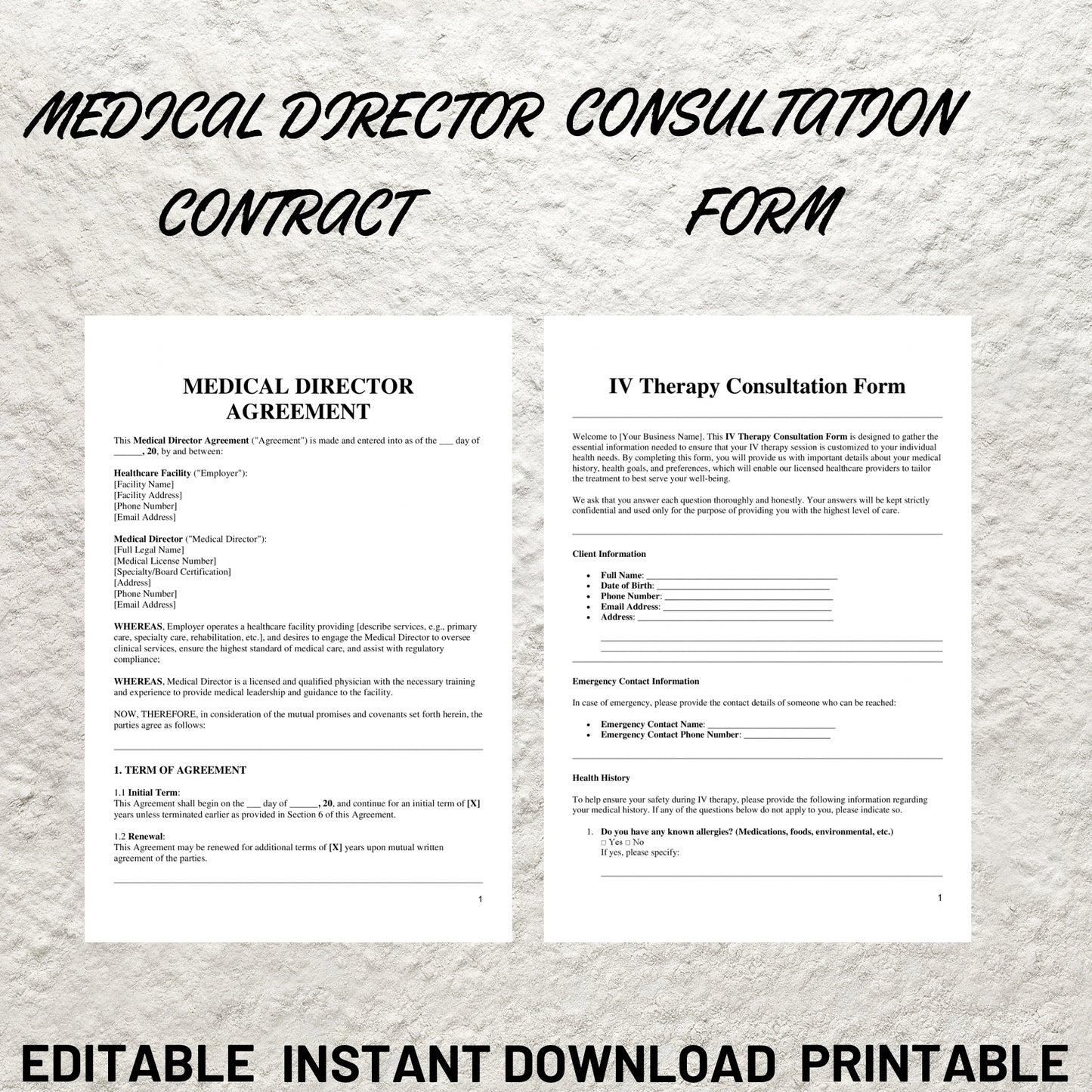 IV Therapy Forms Template Bundle Editable IV Therapy Intake Form Printable IV Therapy Consent Form Intravenous Therapy Consultation Form