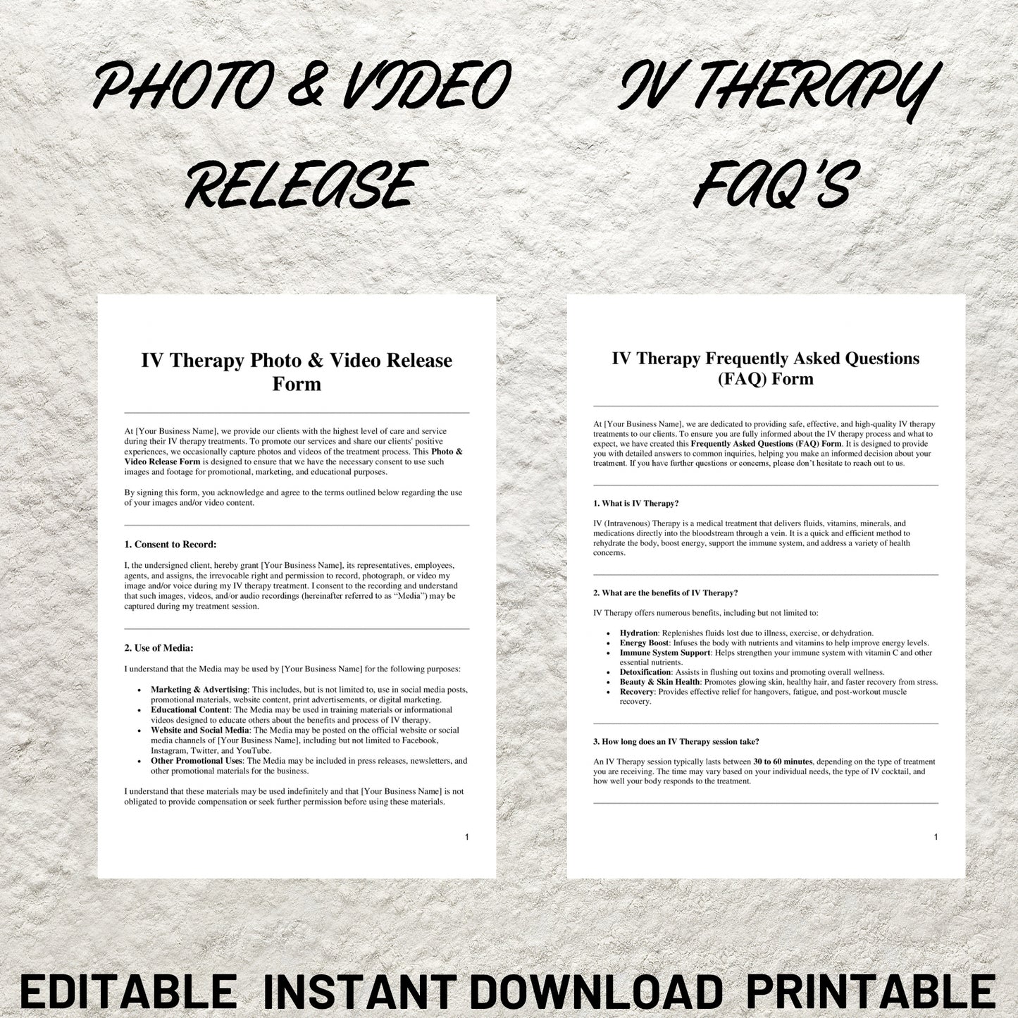 IV Therapy Forms Template Bundle Editable IV Therapy Intake Form Printable IV Therapy Consent Form Intravenous Therapy Consultation Form