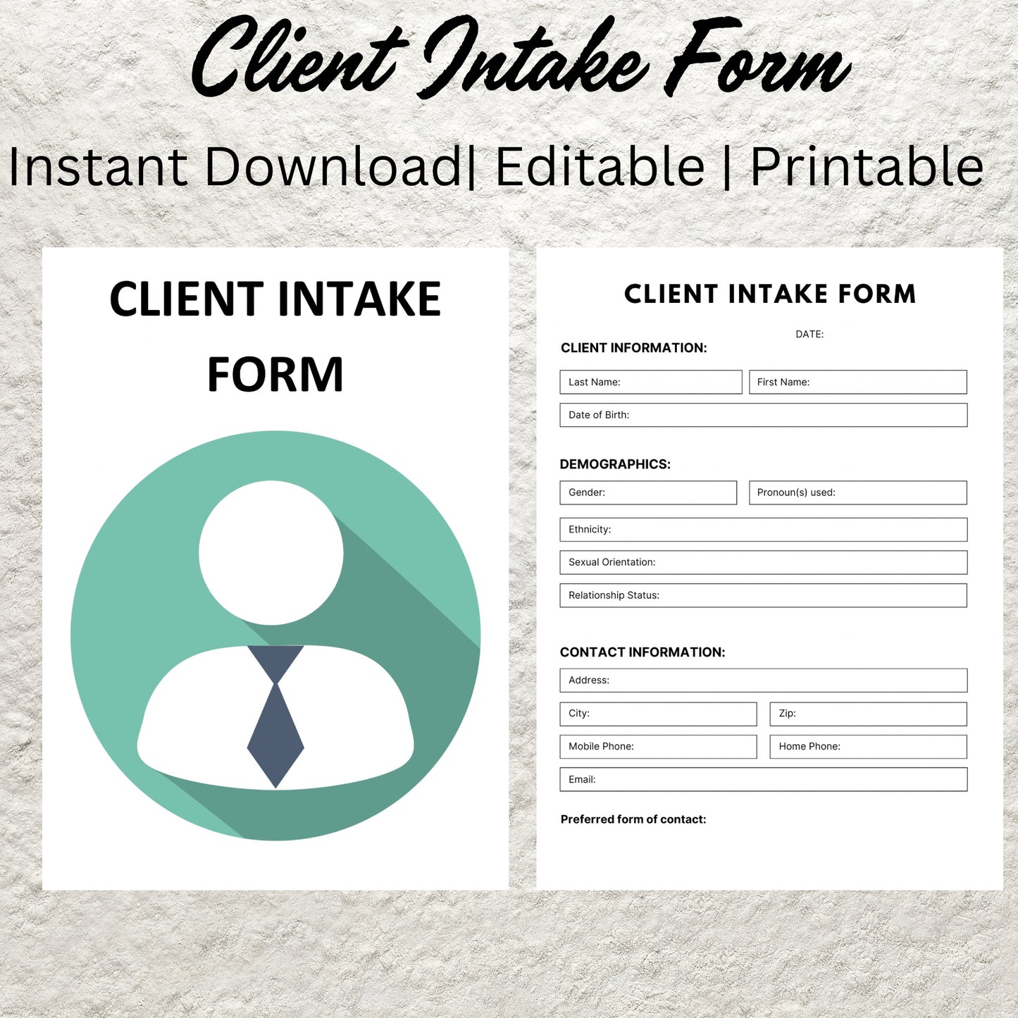 New Client Intake Sheet Form Canva Template Client Questionaire Printable Therapy Sign Up Form Counseling Signup Client Therapy Forms