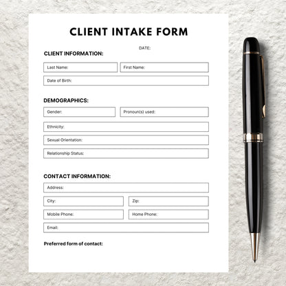 New Client Intake Sheet Form Canva Template Client Questionaire Printable Therapy Sign Up Form Counseling Signup Client Therapy Forms