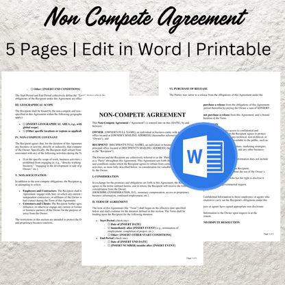 Non Compete Agreement Template Editable Non Solicit Agreement Form Simple Standard Employee Non Compete Contract Template Business Form