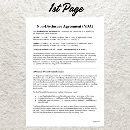 Non Disclosure Agreement Template Editable Confidentiality NDA Agreement Contract Simple Business Non Disclosure Confidentiality Agreement